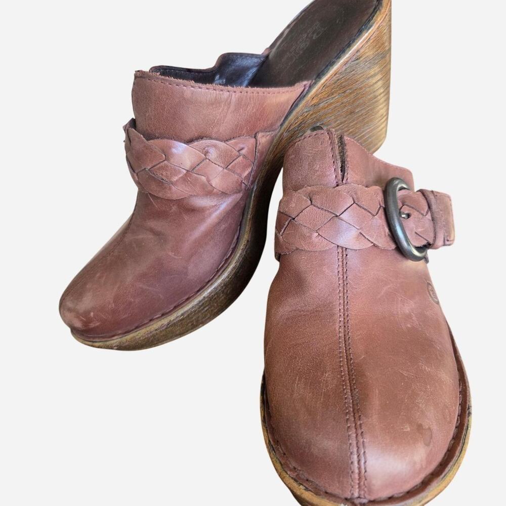 Born brandbrown leather clogs with - Picture 3 of 8